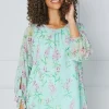 Floral Dobby Tie Sleeve Top