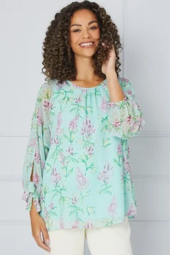 Floral Dobby Tie Sleeve Top
