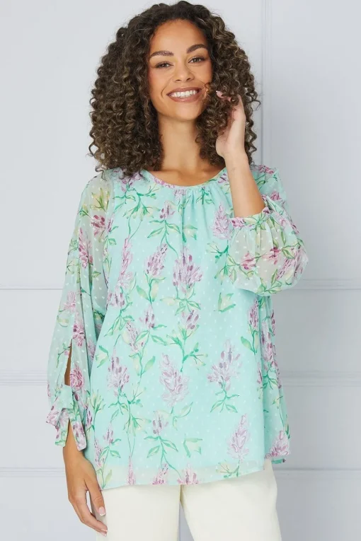 Floral Dobby Tie Sleeve Top