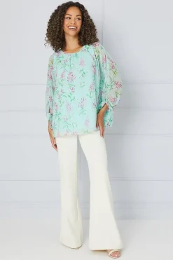 Floral Dobby Tie Sleeve Top