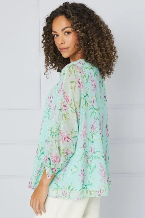 Floral Dobby Tie Sleeve Top