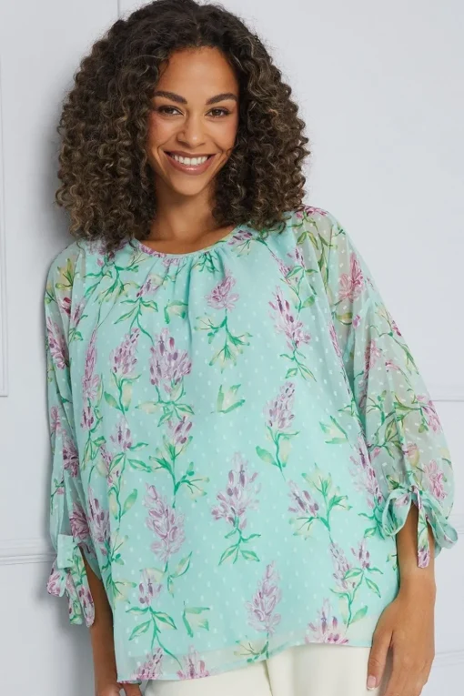 Floral Dobby Tie Sleeve Top