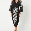 Floral Embroidered Kimono Sleeve Wrap Dress