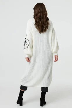 Floral Embroidered Longline Open Cardigan