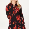 Floral Empire Half Placket Mini Shirt Dress