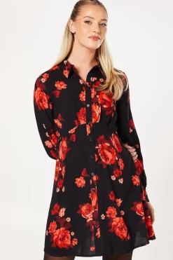 Floral Empire Half Placket Mini Shirt Dress