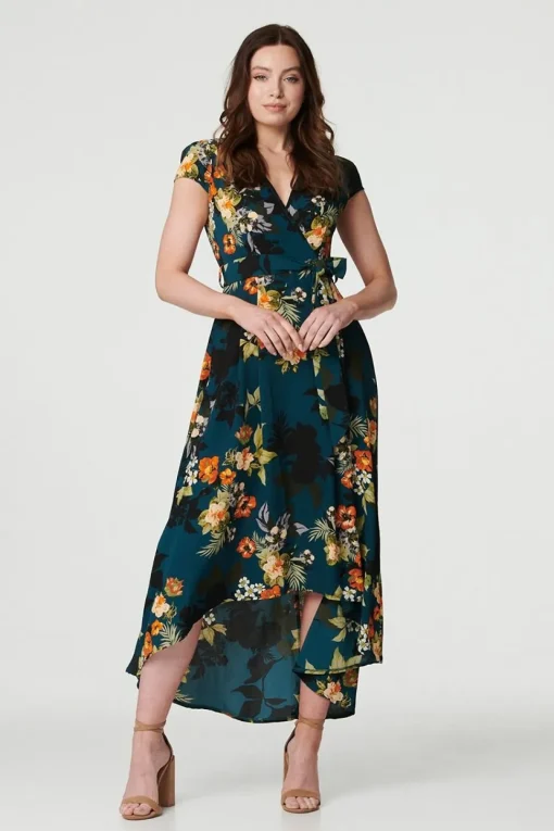 Floral High Low Wrap Maxi Dress