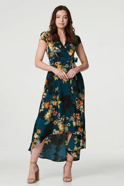 Floral High Low Wrap Maxi Dress