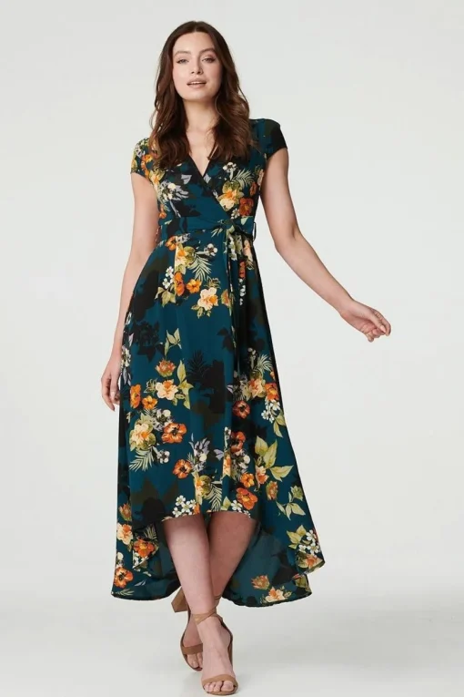 Floral High Low Wrap Maxi Dress