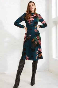 Floral High Neck Midi Dress