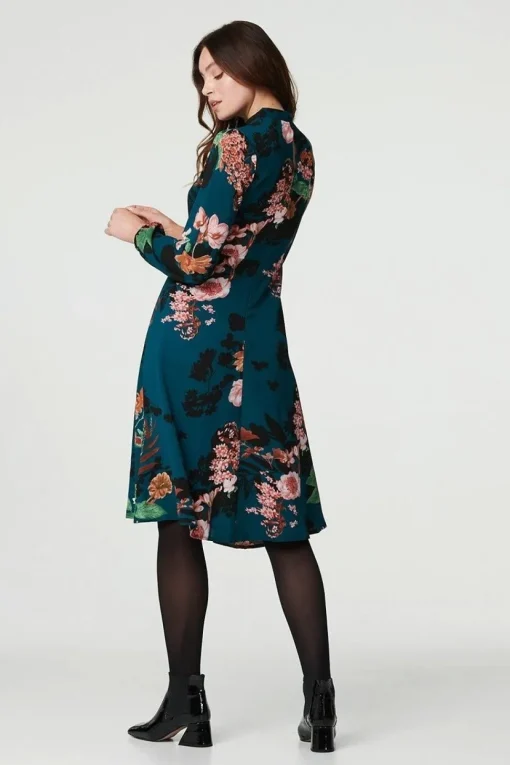 Floral High Neck Midi Dress