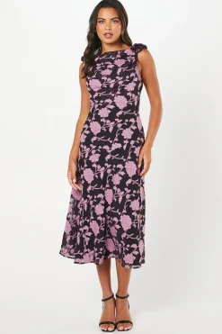 Floral Jacquard Midi Wedding Guest Dress