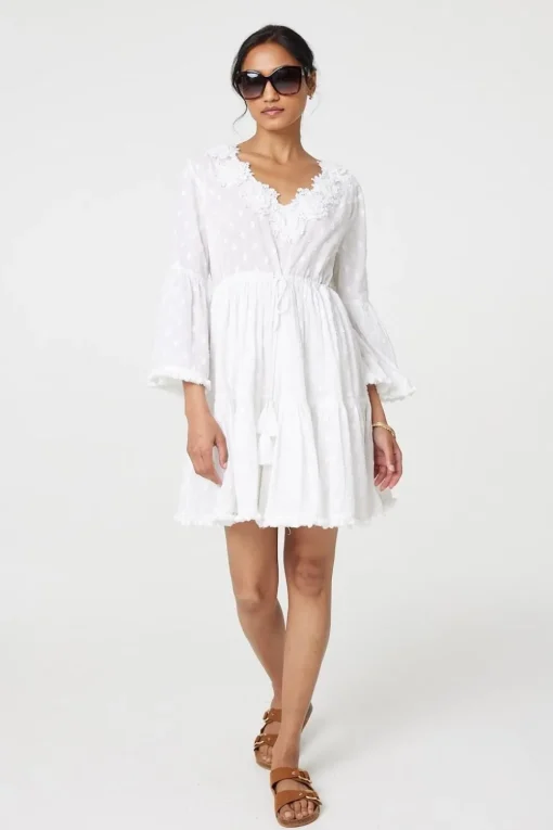 Floral Lace Flare Sleeve Mini Beach Dress