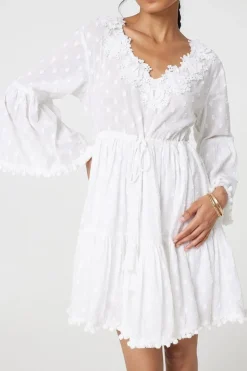 Floral Lace Flare Sleeve Mini Beach Dress