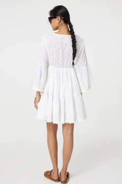 Floral Lace Flare Sleeve Mini Beach Dress