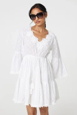 Floral Lace Flare Sleeve Mini Beach Dress