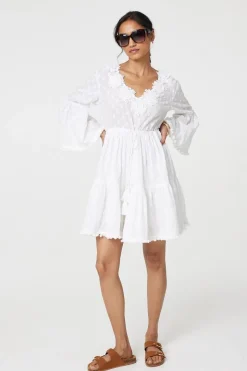 Floral Lace Flare Sleeve Mini Beach Dress