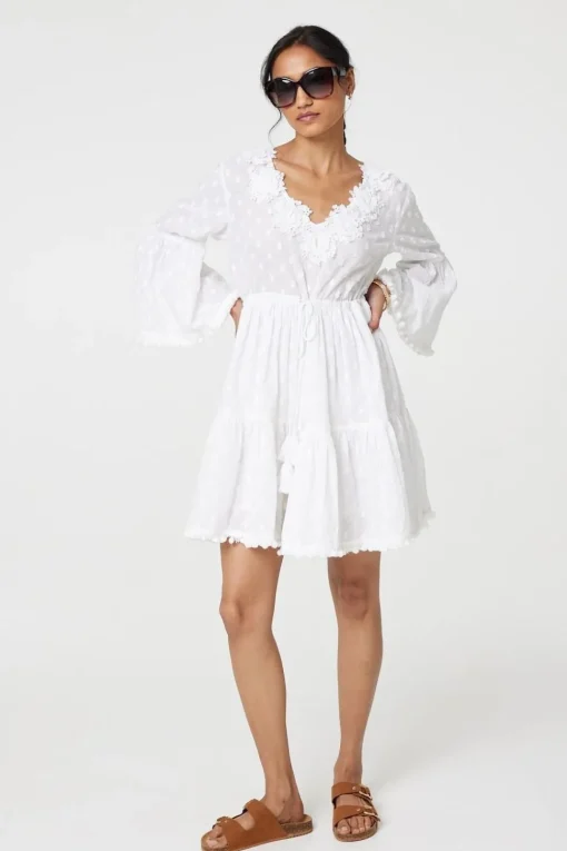 Floral Lace Flare Sleeve Mini Beach Dress