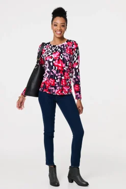 Floral Long Sleeve Scoop Neck Top