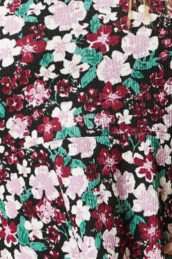 Floral Long Sleeve V Neck Mini Dress