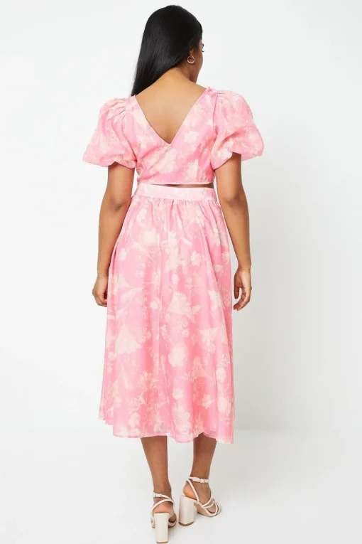 Floral Organza Pleated Midi Skirt