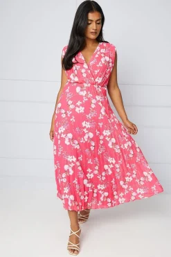 Floral Pleated Wrap Midi Dress