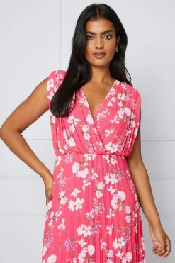 Floral Pleated Wrap Midi Dress