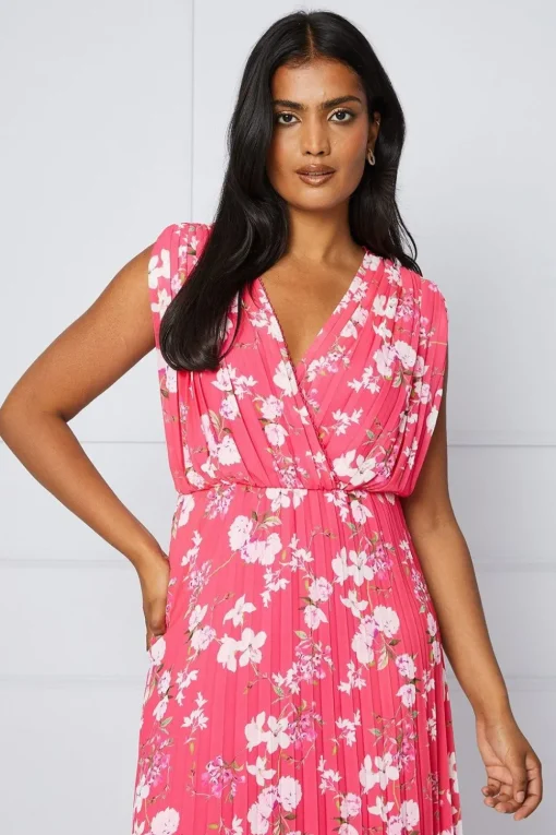 Floral Pleated Wrap Midi Dress