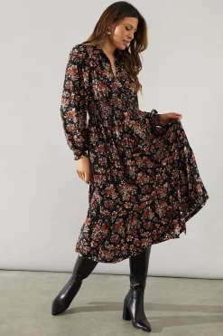 Floral Print Collared Midi Dress