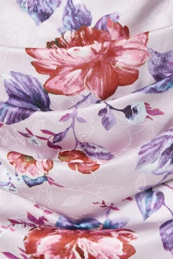 Floral Print Drape Satin Jacquard Midi Dress