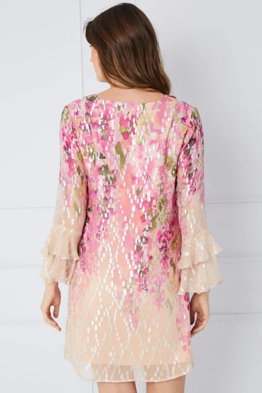 Floral Print Glitter Shift Dress
