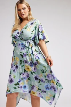 Floral Print Hanky Hem Wrap Dress