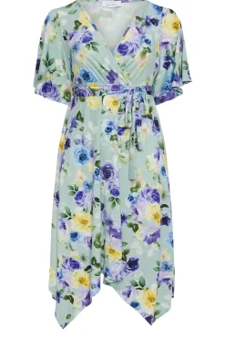 Floral Print Hanky Hem Wrap Dress