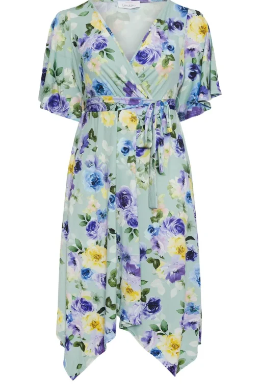 Floral Print Hanky Hem Wrap Dress