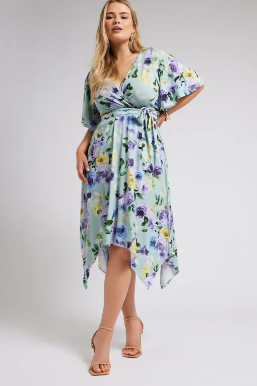 Floral Print Hanky Hem Wrap Dress