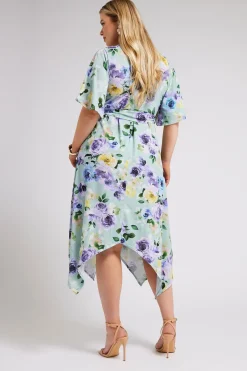 Floral Print Hanky Hem Wrap Dress