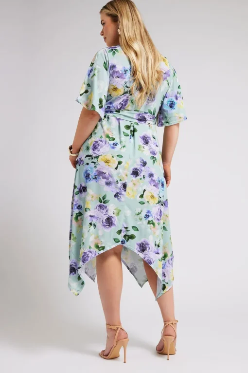 Floral Print Hanky Hem Wrap Dress