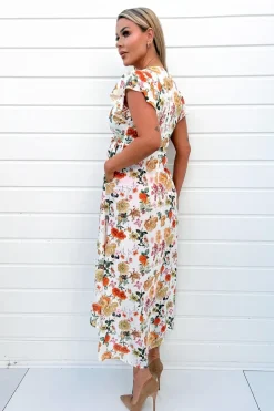 Floral Print Short Sleeve Wrap Midi Dress