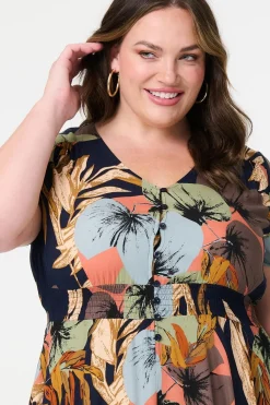 Floral Print Short Sleeve Midi Dress