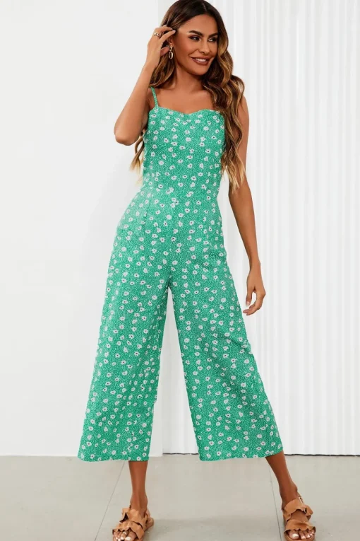 Floral Print Tie Back Culotte Jumpsuit