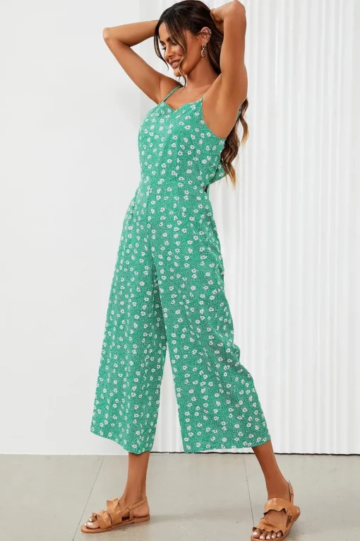 Floral Print Tie Back Culotte Jumpsuit