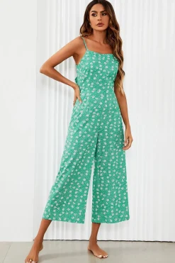Floral Print Tie Back Culotte Jumpsuit