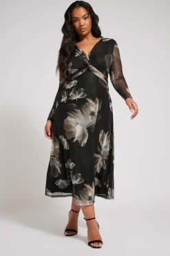 Floral Print Twist Front Maxi Dress
