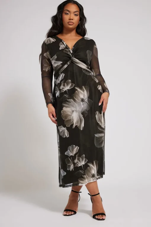 Floral Print Twist Front Maxi Dress