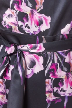 Floral Printed Satin Belted Jumpsuit