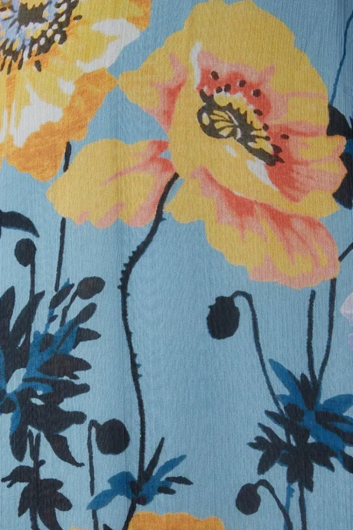 Floral Ruffle Sleeve Bias Midaxi Dress