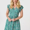 Floral Ruffle Sleeve Skater Dress