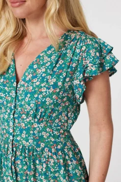 Floral Ruffle Sleeve Skater Dress