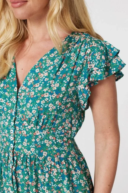 Floral Ruffle Sleeve Skater Dress