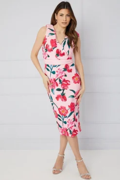 Floral Scuba Off Shoulder Pencil Dress